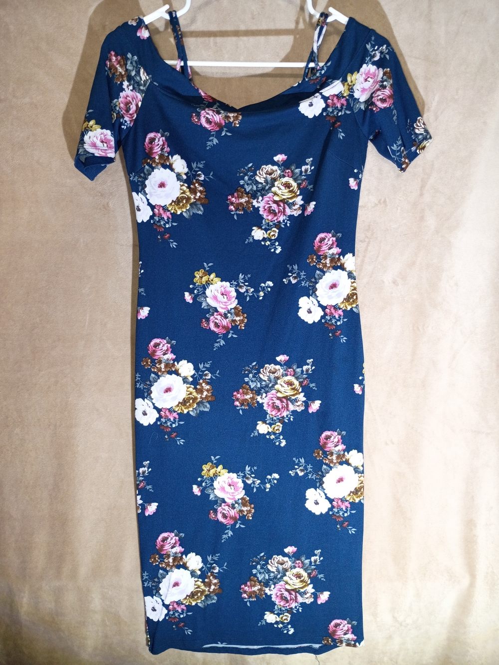 Haute Monde Navy Floral Off-Shoulder Bodycon Dress